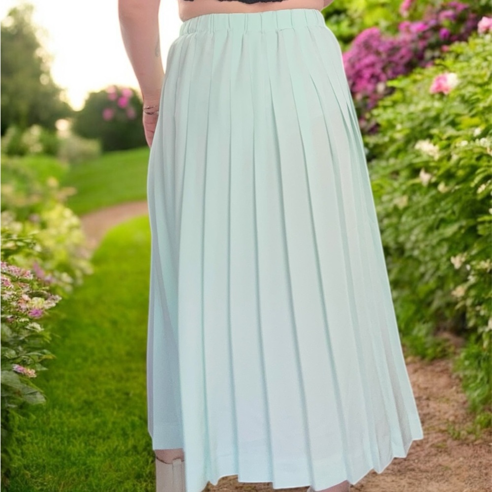 VTG Susan Bristol New Traditions Pleated Mint Midi Skirt Medium Made in USA - Picture 2 of 7